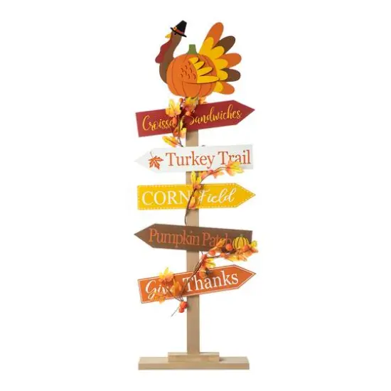 Glitzhome&reg; 42.75" Thanksgiving Wooden Turkey Word Sign Porch D&eacute;cor {7}