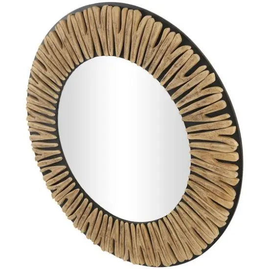 36" Black & Golden Handmade Abstract Carved Wooden Wall Mirror {4}