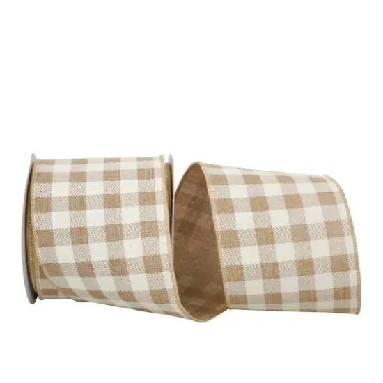 Reliant 4" x 10yd. Natural Check Linen Wired Ribbon {1}