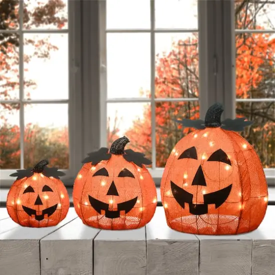 15" Orange LED Jack-O-Lantern Trio {3}