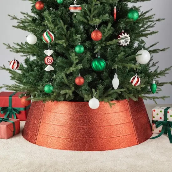 Glitzhome&reg; 3ft. Red Glitter Metal Tree Collar {3}