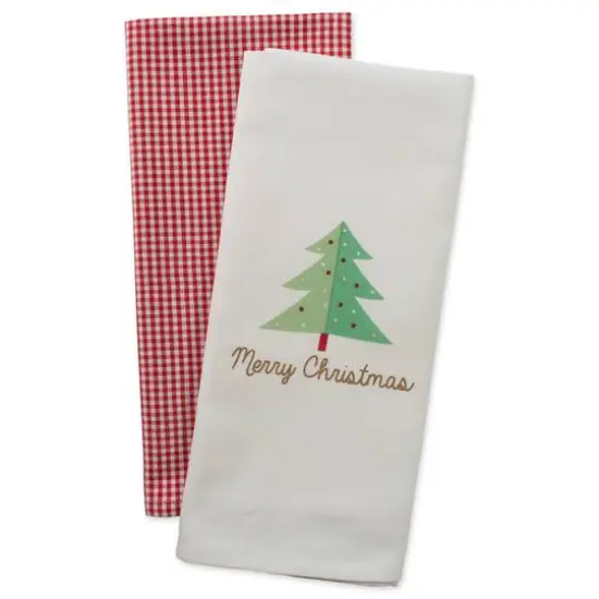 DII&reg; Red Check & White Merry Christmas Dishtowel Set {4}