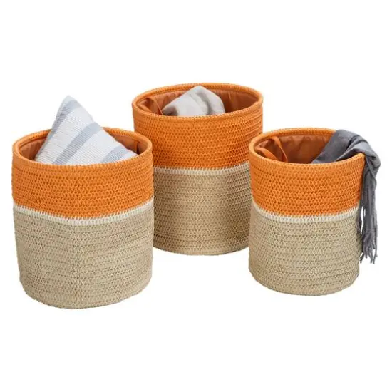 Honey Can Do Orange & Beige Paper Straw Nesting Baskets with Handles Set {3}