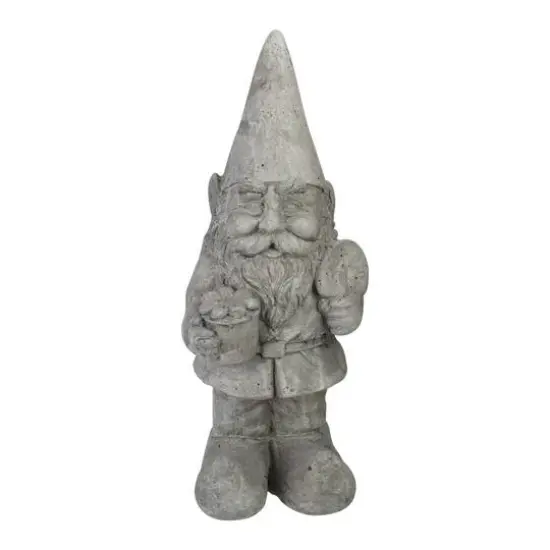 18.5" Gray Gardener Gnome Outside Statue {1}