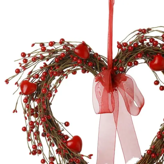 Glitzhome&reg; 17" Lighted Valentine's Berry Heart Wreath {7}