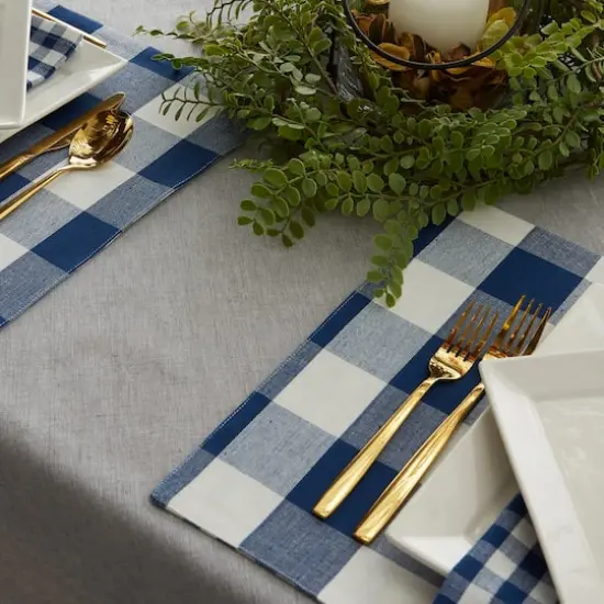 DII&reg; Reversible Gingham & Buffalo Check Placemat Set, 4ct. Navy/Off White {8}