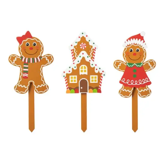 Glitzhome&reg; Wooden Gingerbread Man Yard Stake Set {1}