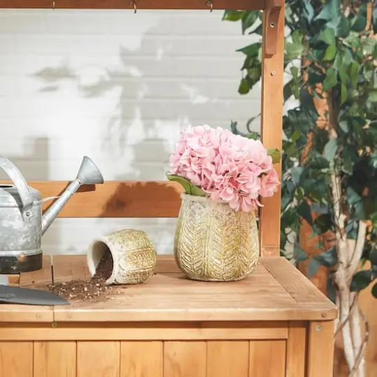 Ancient Leaf Cement Flower Pot Set {4}