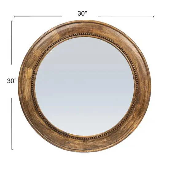 Hello Honey&reg; Walnut Round Carved Wood Framed Wall Mirror {6}