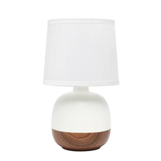 Simple Designs 12" Petite Mid Century Dark Woodgrain Base Table Lamp Off White {1}