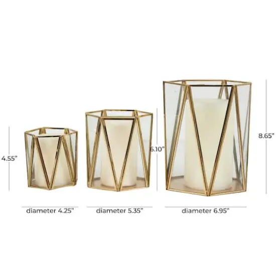 CosmoLiving by Cosmopolitan Gold Geometric Hexagon Candle Lantern Set {8}