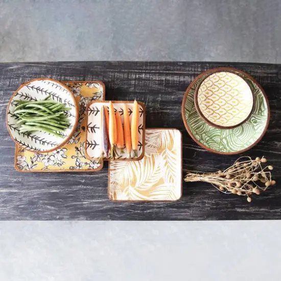 Hello Honey&reg; Square Enameled Acacia Wood Printed Trays Set {4}