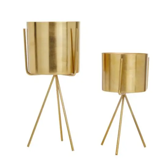 Gold Contemporary Planter, Set of 2" 12", 9" {6}