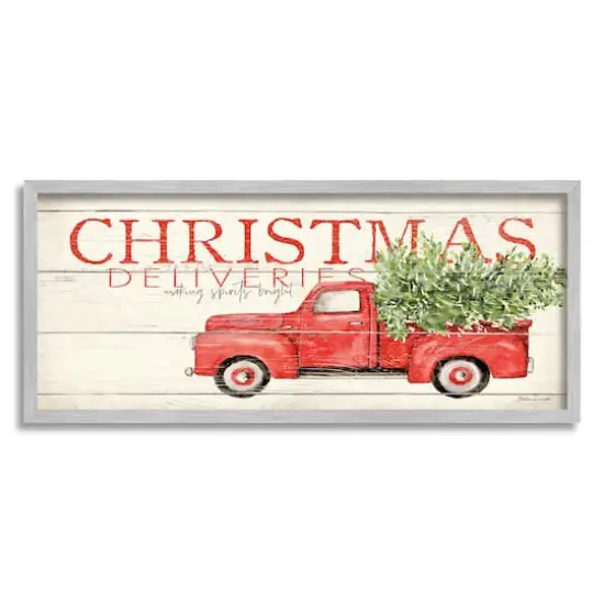 Stupell Industries Christmas Deliveries Red Truck Framed Giclee Art Gray {1}