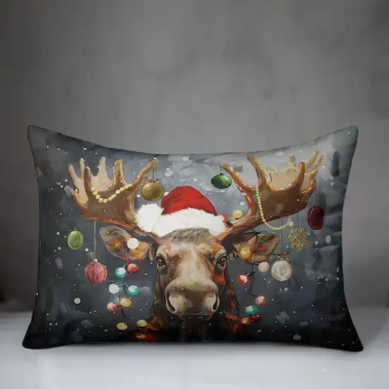 Painty Christmas Moose 20" x 14" Indoor / Outdoor Pillow {3}
