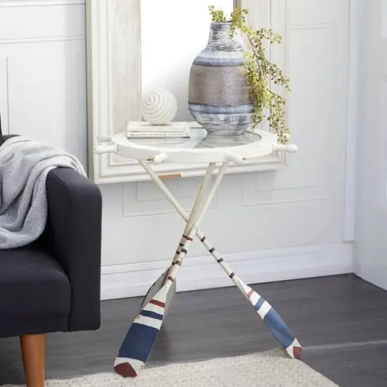 2.5ft. White Coastal Metal Accent Table {8}