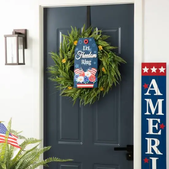Glitzhome&reg; 15.75" Let Freedom Ring Sign Door Hanger {4}