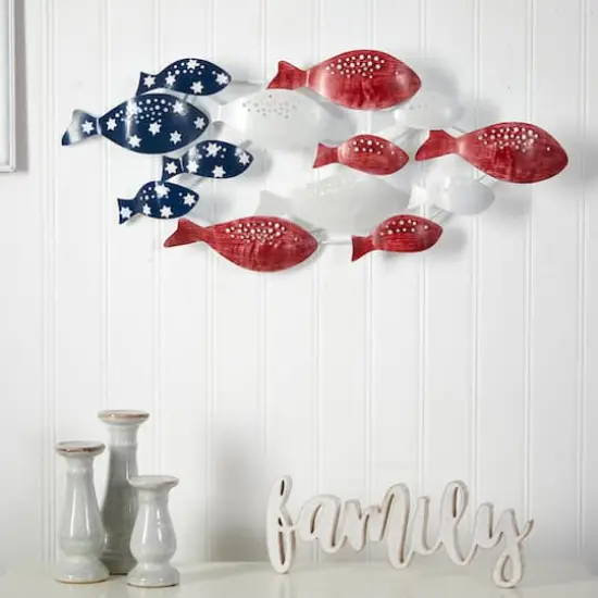 39" Patriotic Metal Fishes Wall Art D&eacute;cor {4}