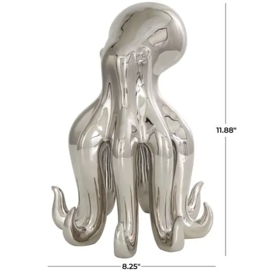 12" Silver Ceramic Octopus Sculpture {9}
