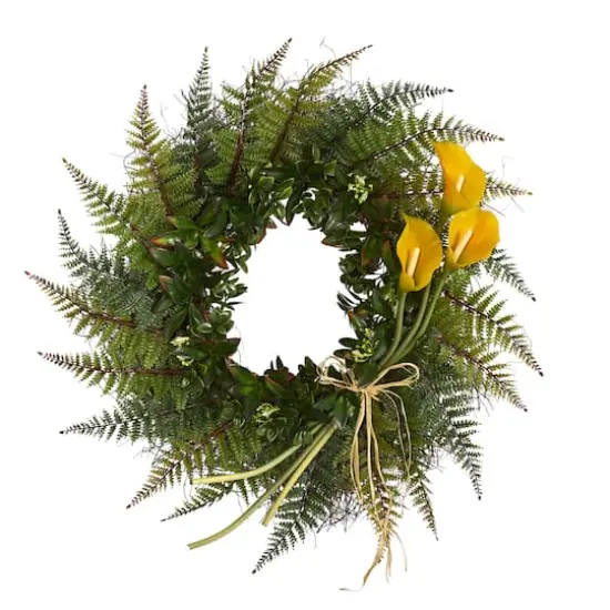 23" Fern & Calla Lily Wreath Yellow {1}
