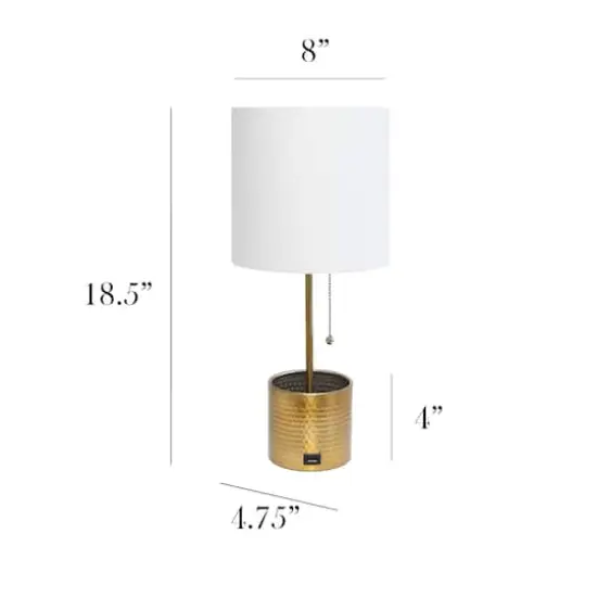 Simple Designs 18.5" Hammered Metal Container Base Table Lamp with USB Charging Port White/Gold {4}