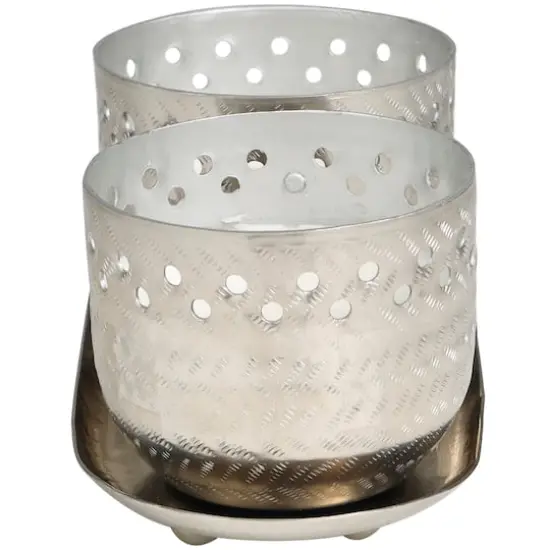 7oz. White Sage Scented Candles in Cut Out Silver Bowls and Tray {4}