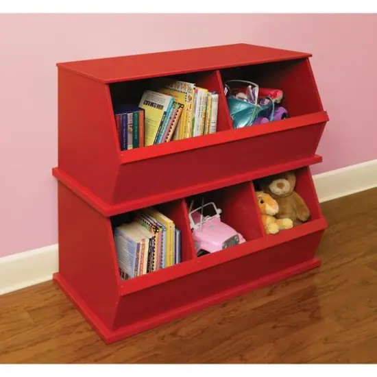 Badger Basket 3 Bin Stackable Storage Cubby Red {4}
