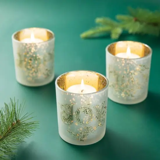 Glitzhome&reg; 4" Joy, Peace, & Hope Candle Holder Set {5}