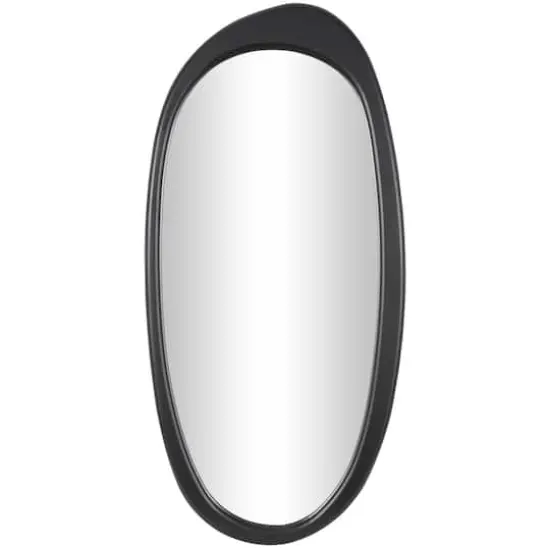 51" Black Wooden Abstract Oval Framed Wall Mirror {1}