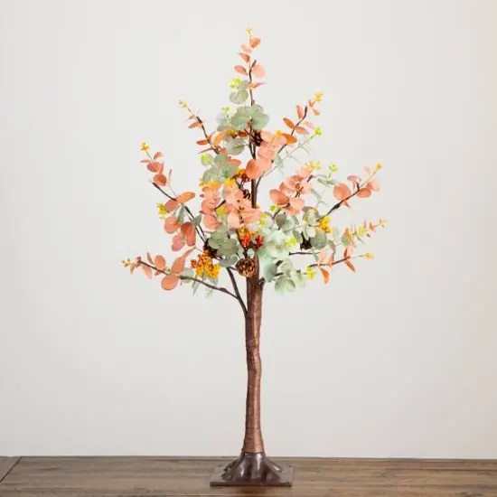 3ft. Pre-Lit Autumn Eucalyptus Artificial Fall Tree with Pinecones, Berries and 36 Warm White LED Lights {7}