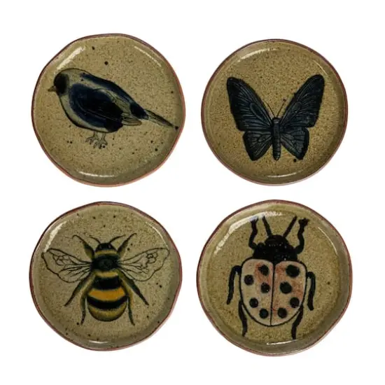 Hello Honey&reg; 6.5" Insect & Bird Design Stoneware Plate Set {1}