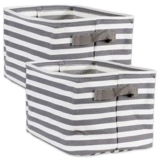 DII&reg; Small Gray & White Herringbone Striped PE-Coated Cotton Laundry Bins, 2ct. {1}