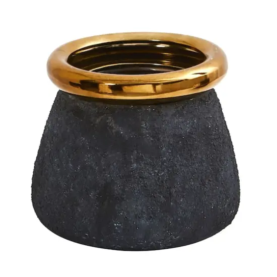 8" Stone Planter with Bronze Rim {1}