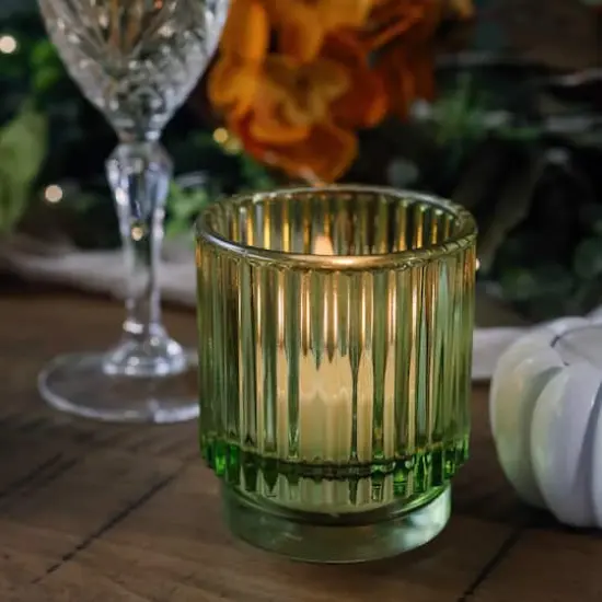 Kate Aspen Ribbed Green Glass Votive Candle Holder Set, 6ct. {3}