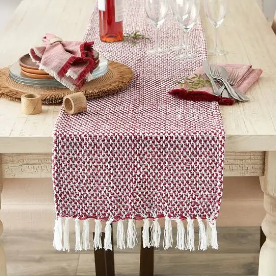 DII&reg; 108" Woven Fringed Table Runner Barn Red {5}