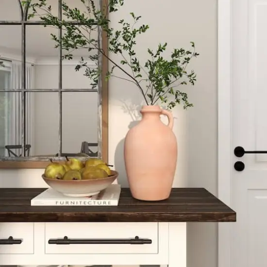 15" Orange Terracotta Jug Vase with Handle {4}