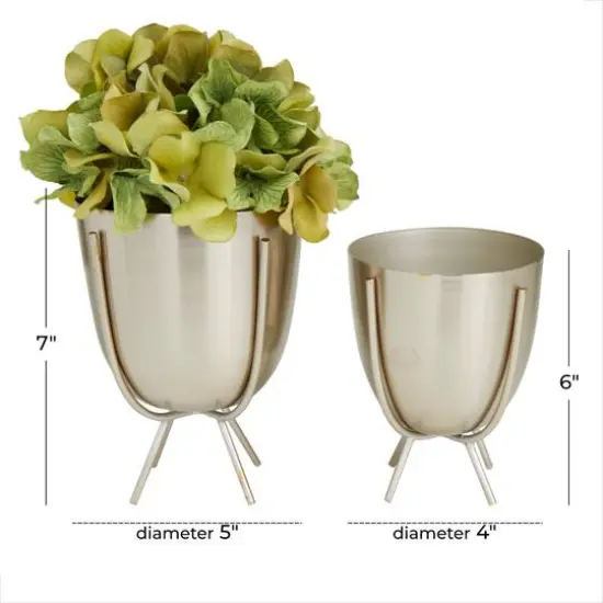 Silver Contemporary Planter, Set of 2" 7", 6" {7}