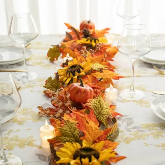 Glitzhome&reg; 6ft. Fall Maple Leaf & Sunflower Garland {3}