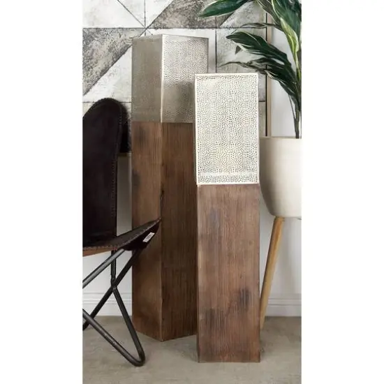 35" Brown Mango Wood Contemporary Candle Holder {8}