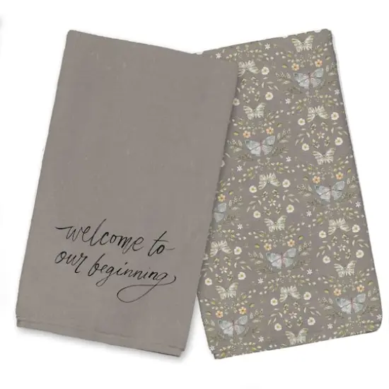 Welcome to Our Beginning Tea Towel Set Gray {1}