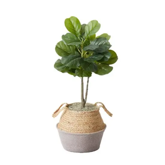 3ft. Artificial Fiddle Leaf Fig Tree With Handmade Cotton & Jute Woven Planter Set DIY Kit Gray {4}