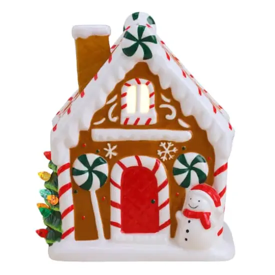 7" Brown Nostalgic Ceramic Lit Gingerbread House {1}