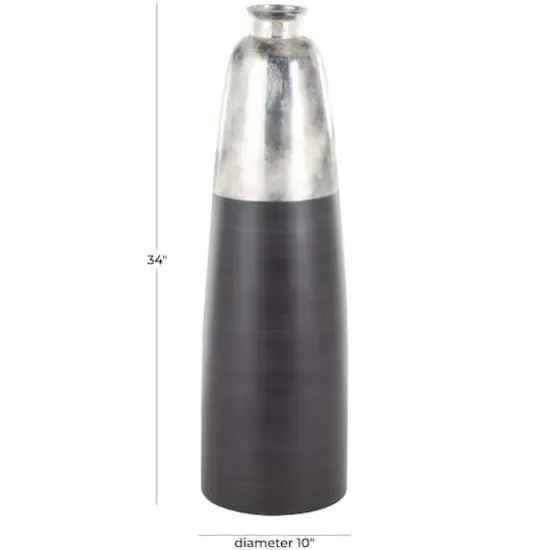 34" Black Glass Brushed Two-Toned Floor Vase with Textured Silver Top {8}