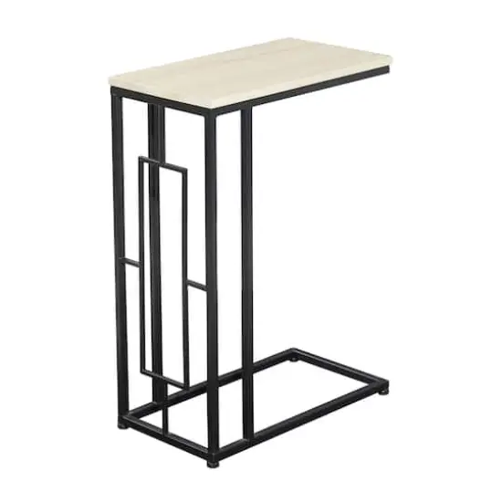 Black Iron & Wood Contemporary Accent Table {1}