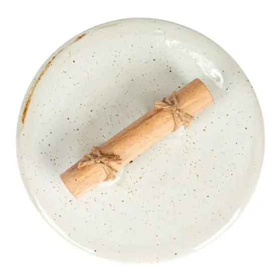 Hello Honey&reg; 6.75" Beige Reactive Glaze Stoneware Canister with Pine Wood & Jute Handle Lid {5}
