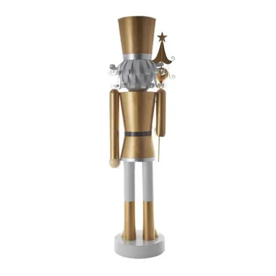 6ft. Gold & Silver Metal Standing Nutcracker Sculpture {8}