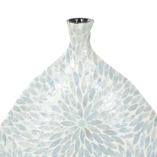 24" Light Blue Mother of Pearl Shell Floral Handmade Large Mosaic Vase with Cream Underlay {7}