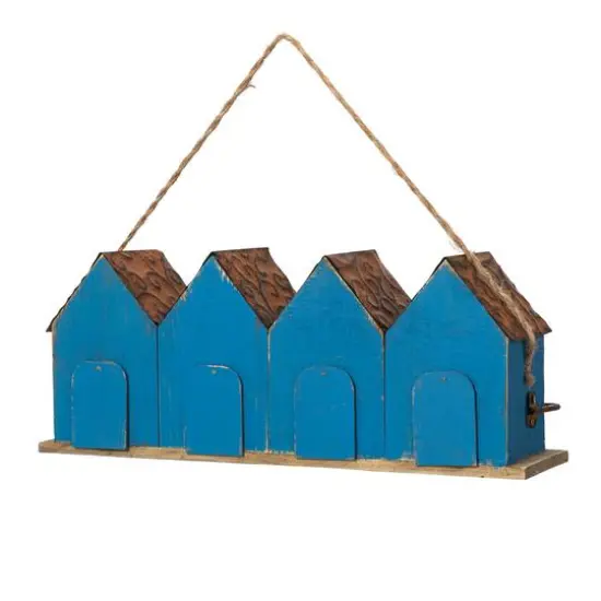 Glitzhome&reg; 17" Retro Blue Distressed Wood Birdhouse with Perch {6}