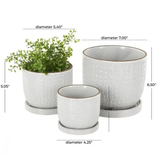 White Abstract Circle Pattern Ceramic Planter Set {8}
