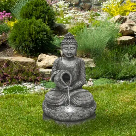 32" Buddha in Sukhasana Pose Outdoor Garden Water Fountain {3}